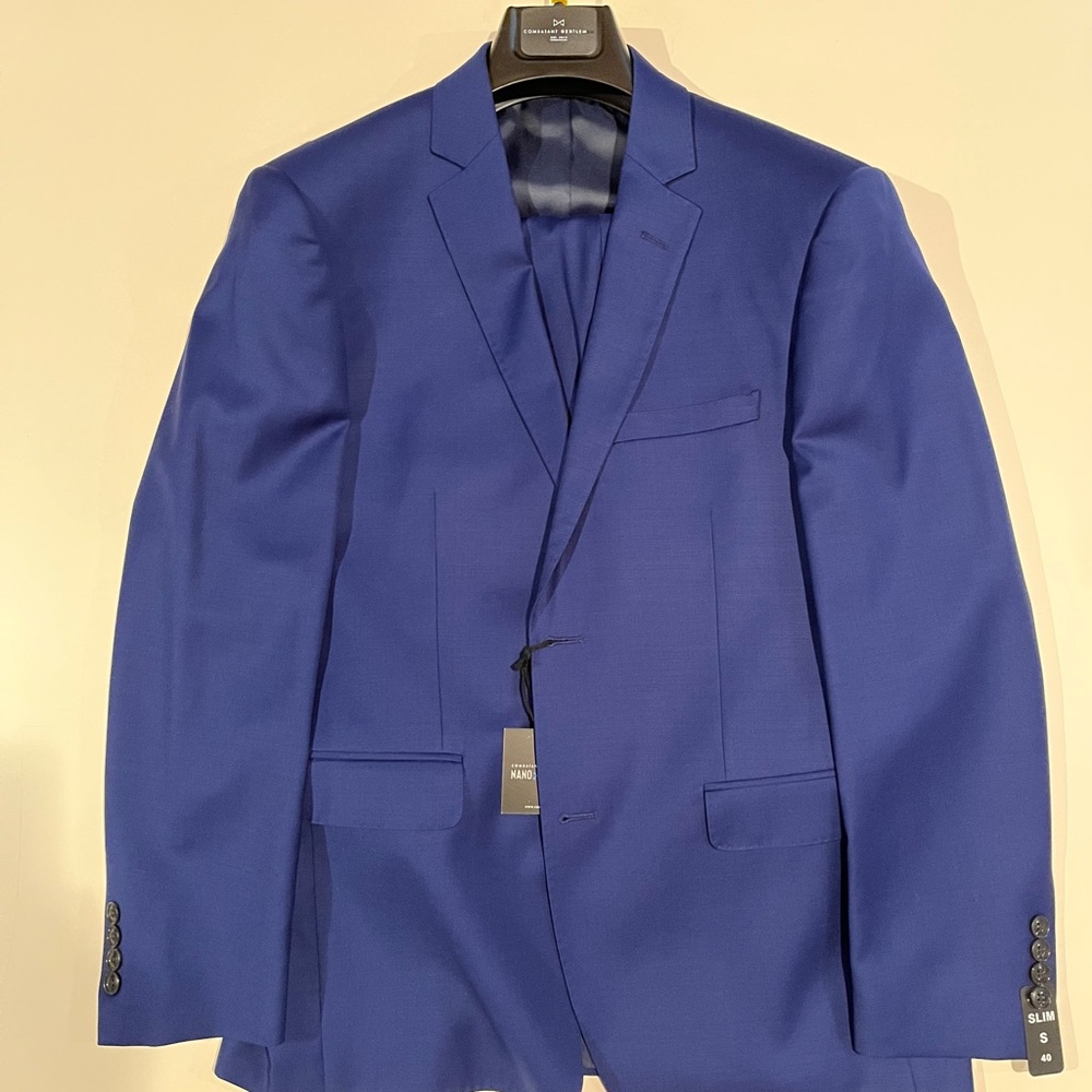 New W/ Tags Combatant Gentleman Label Modern Purple Blue Stretch Suit 40 S